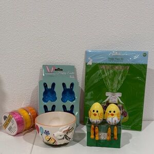 Festive Easter Bunny Bowl and Chick Decor Set